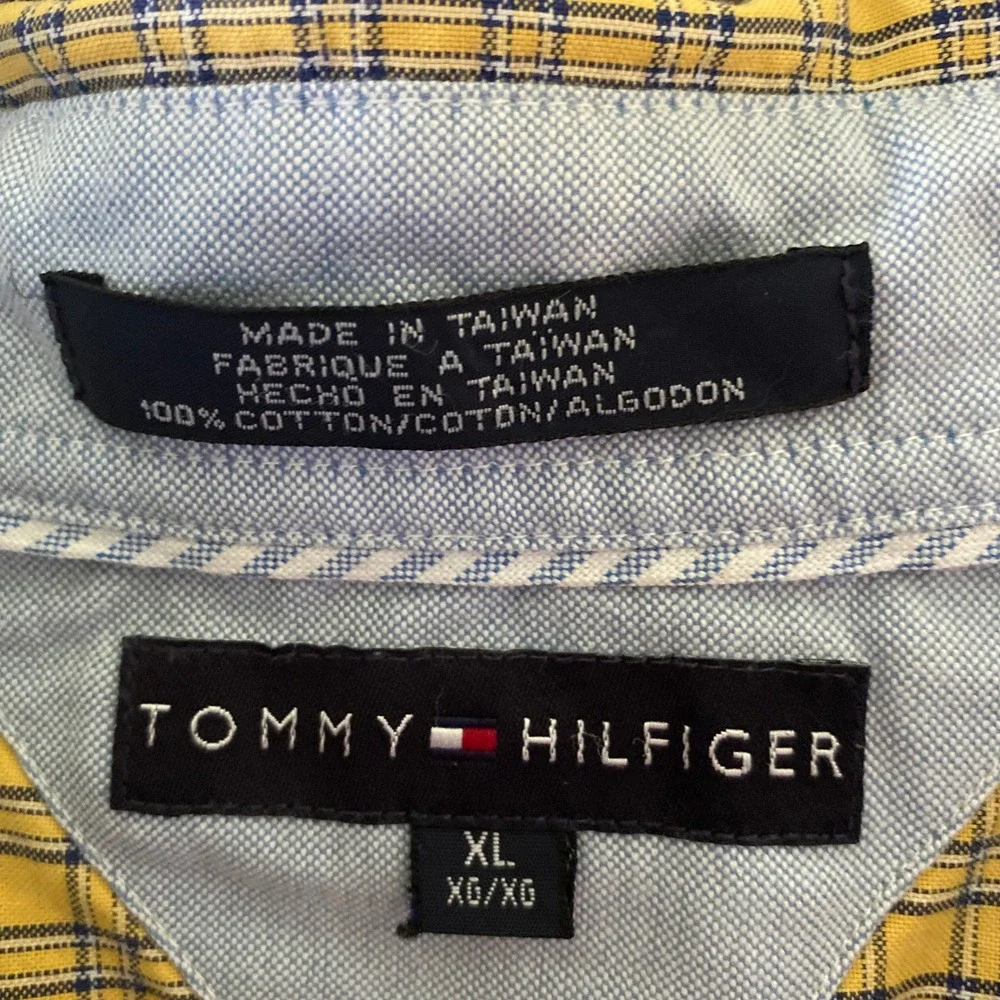 Tommy Hilfiger Men's Long-Sleeved Button-Down Shirt Size XL Yellow Plaid Logo